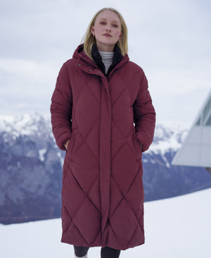 Cindy Womens Long Padded Coat - Burgundy