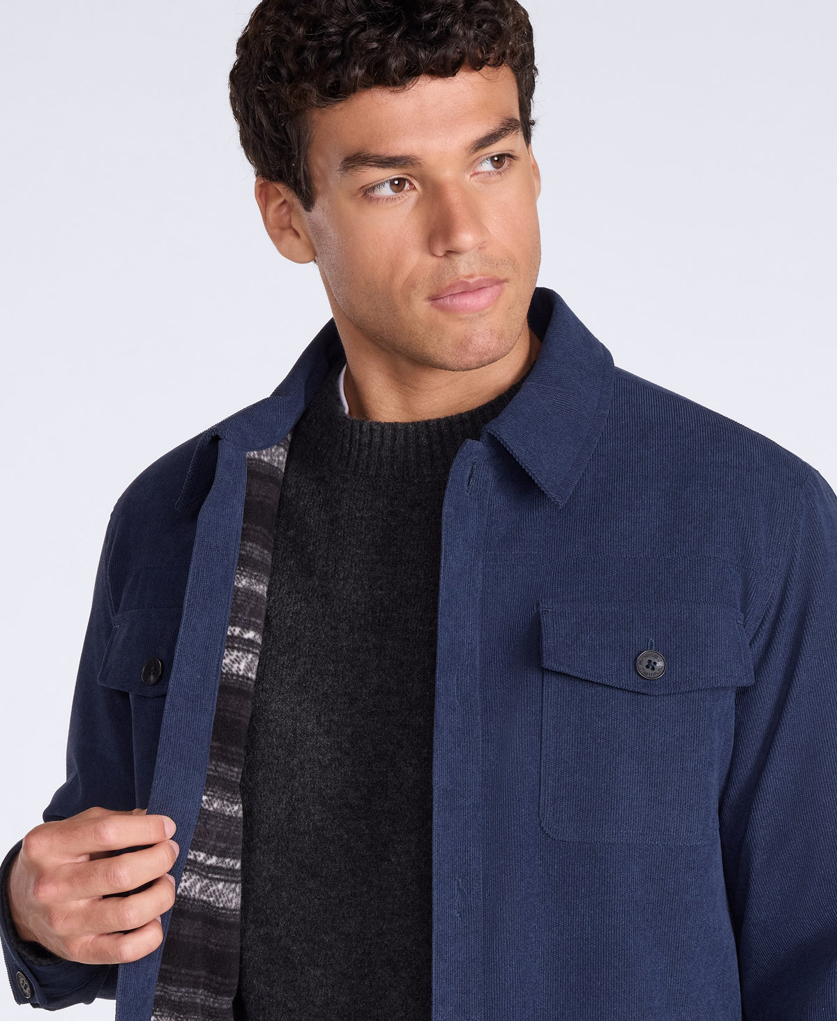 Timber Mens Cord Fleece Lined Shirt - Navy