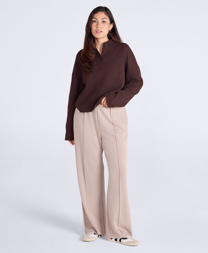Hayleigh Waffle Long Sleeve Top - Brown