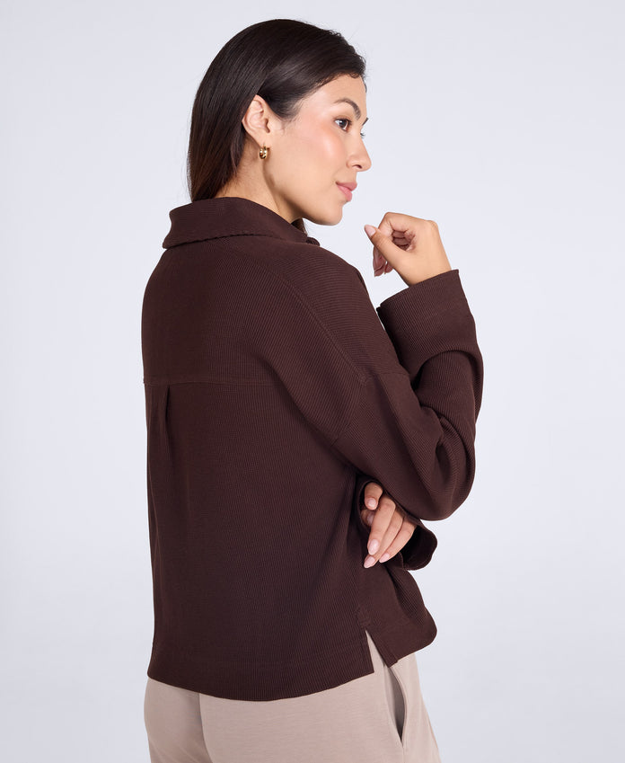 Hayleigh Waffle Long Sleeve Top - Brown