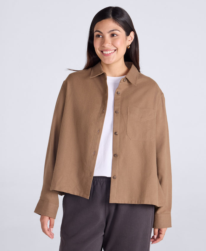 Mia Womens Boxy Shirt - Light Brown