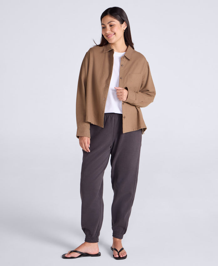 Mia Womens Boxy Shirt - Light Brown