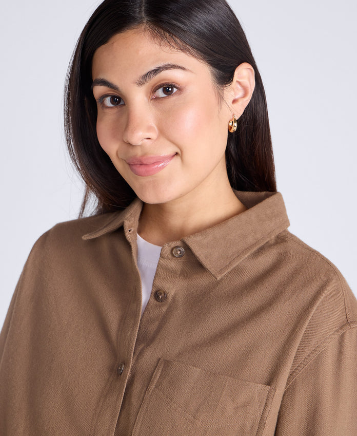 Mia Womens Boxy Shirt - Light Brown
