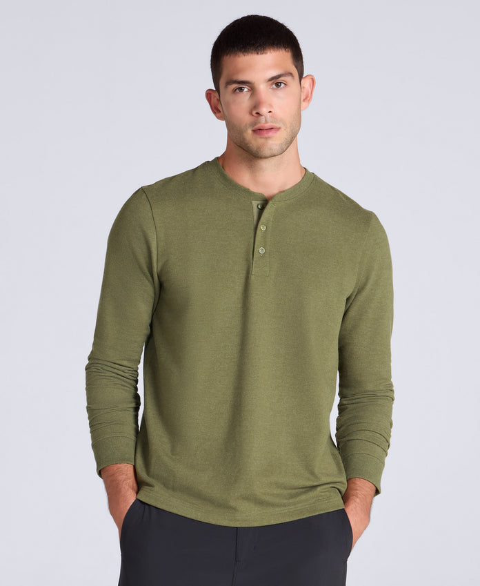 Noah Mens Supersoft Henley T Shirt - Khaki