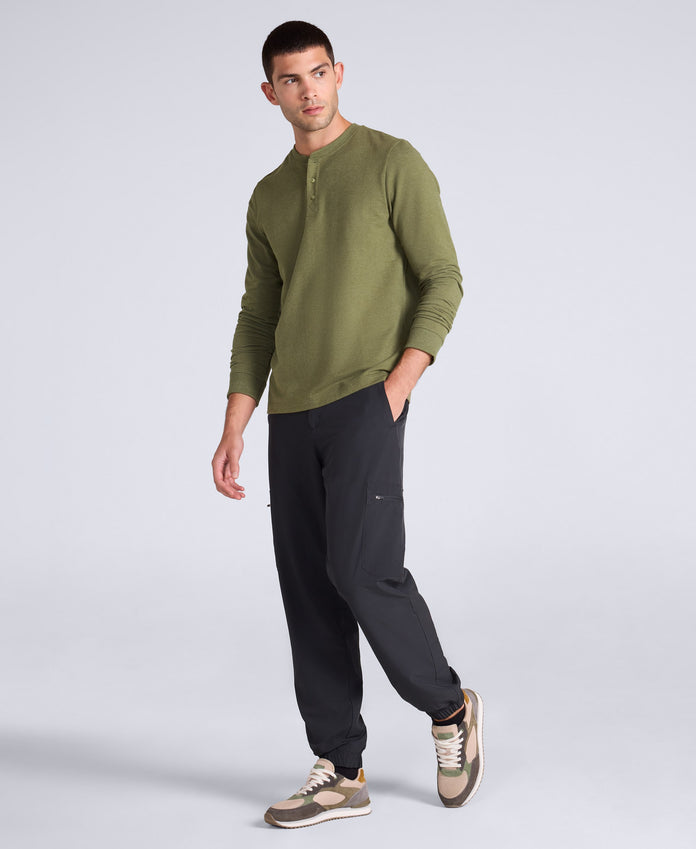 Noah Mens Supersoft Henley T Shirt - Khaki