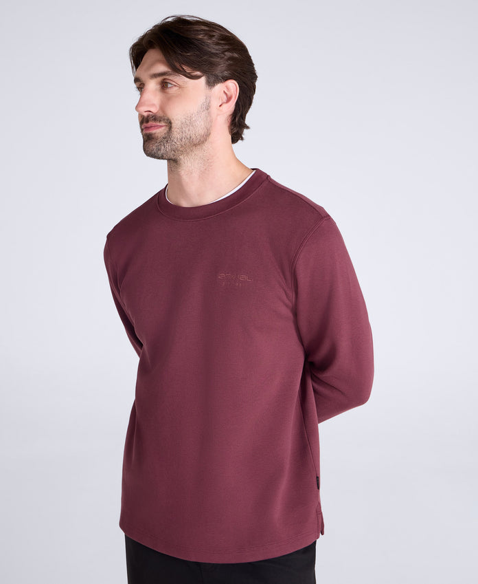 Jude Mens Travel Long Sleeve Crew - Dark Burgundy