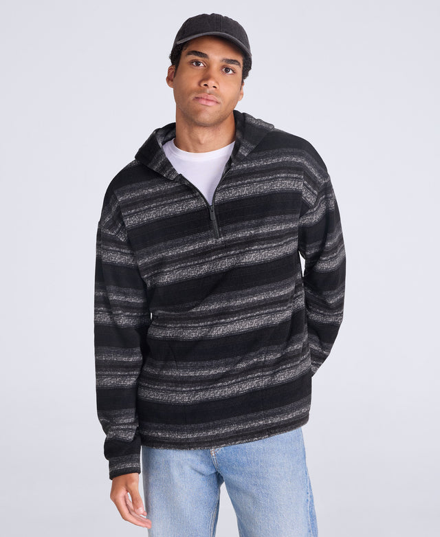 Ollie Men’s Half-Zip Stripe Hoodie - Black