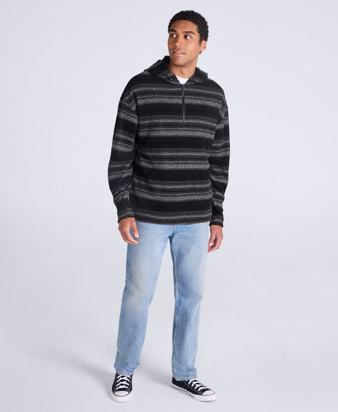 Ollie Men’s Half-Zip Stripe Hoodie - Black