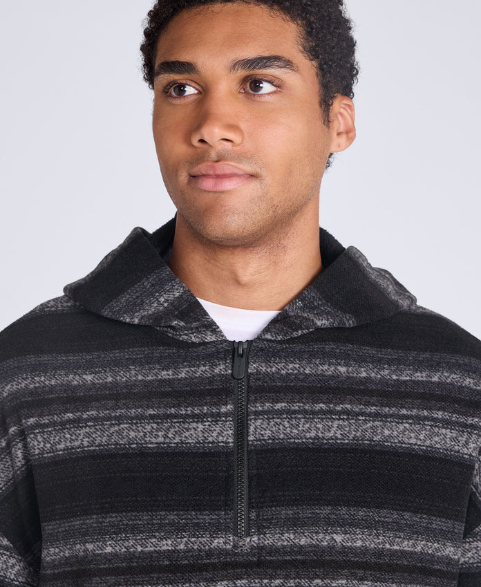 Ollie Men’s Half-Zip Stripe Hoodie - Black