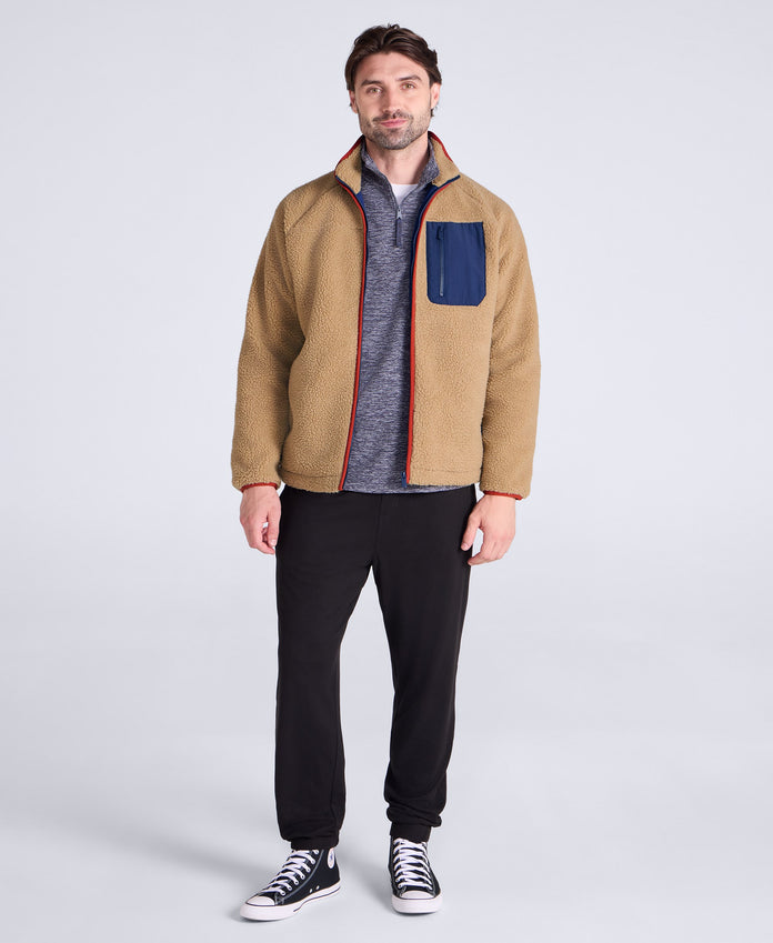 Bailey Mens Patch Pocket Borg Jacket - Beige