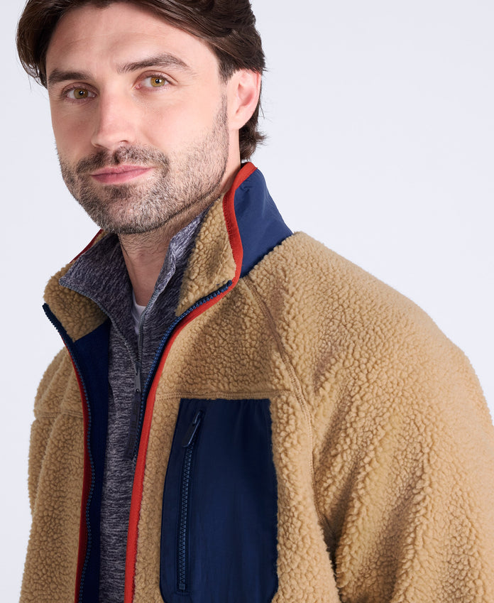 Bailey Mens Patch Pocket Borg Jacket - Beige