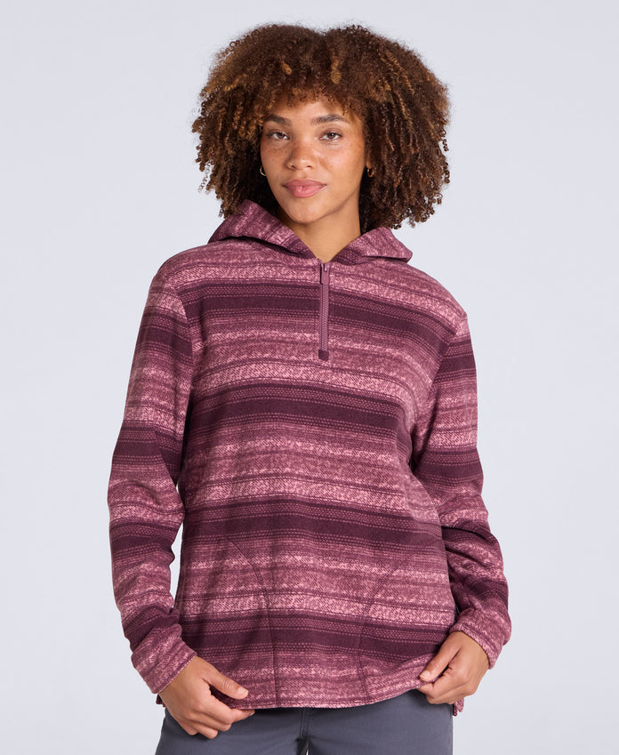 Rosie Womens Half-Zip Stripe Hoodie - Pink