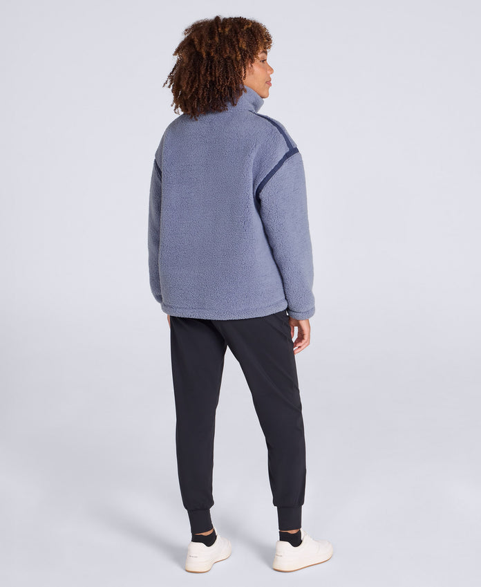 Emberly Womens Contrast Binding Teddy Fleece - Light Grey