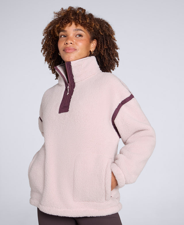 Emberly Womens Contrast Binding Teddy Fleece - Pink
