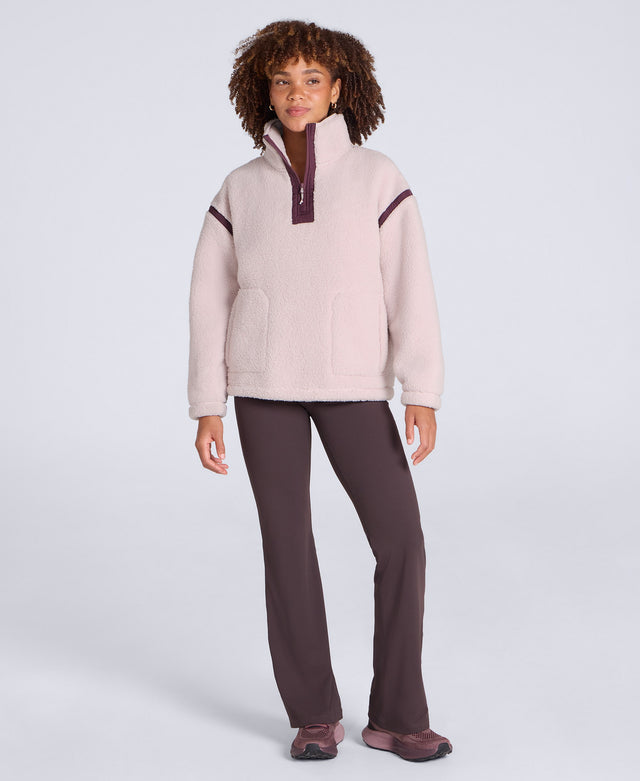 Emberly Womens Contrast Binding Teddy Fleece - Pink