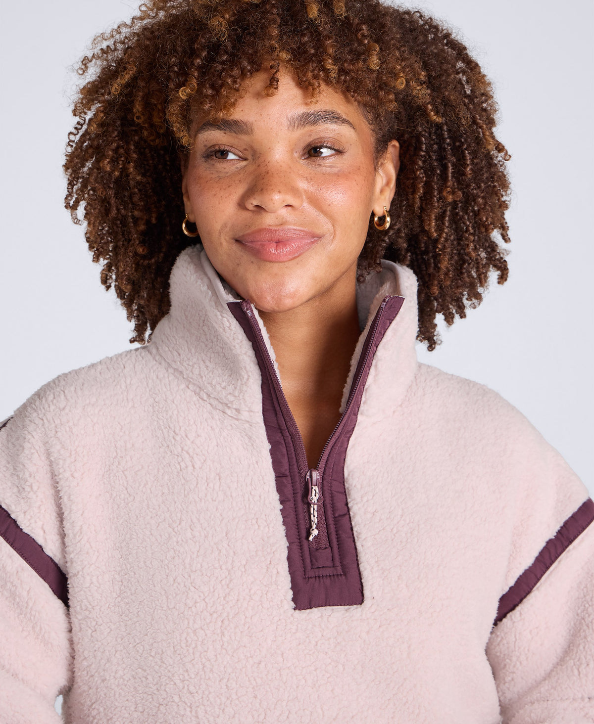 Emberly Womens Contrast Binding Teddy Fleece - Pink