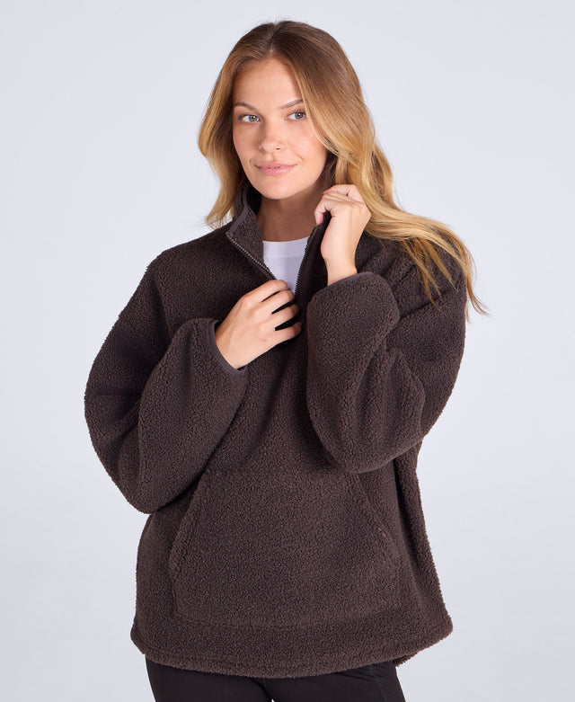 Mena Boucle Zip Front Fleece - Brown