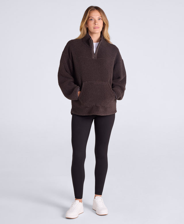 Mena Boucle Zip Front Fleece - Brown