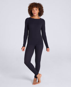 Carmel Women’s Seamless Ribbed Long Sleeve Top - Black