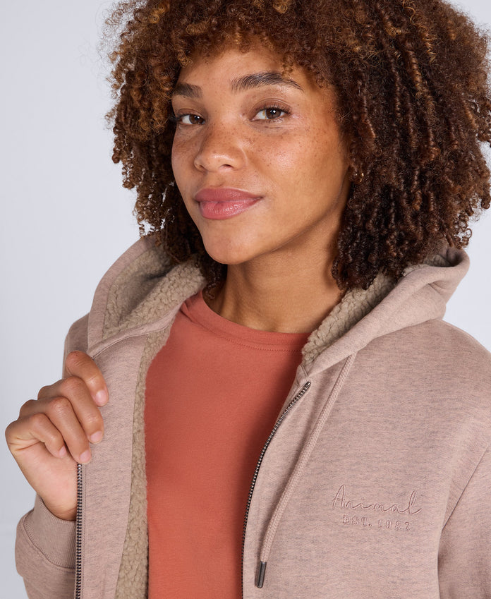 Zuri Womens Sherpa Lined Hoodie - Beige