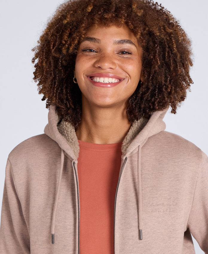 Zuri Womens Sherpa Lined Hoodie - Beige