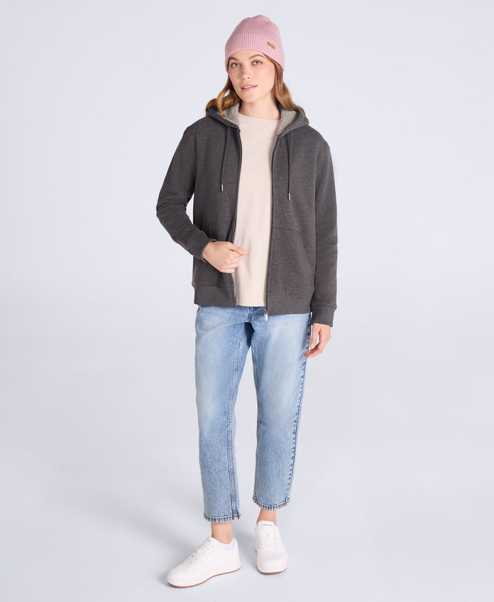 Zuri Womens Sherpa Lined Hoodie - Brown