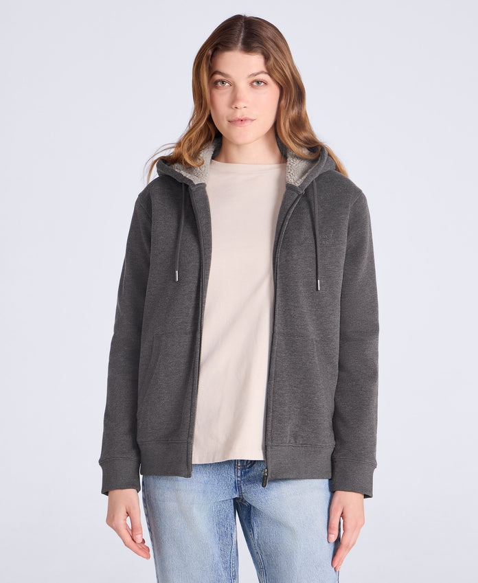 Zuri Womens Sherpa Lined Hoodie - Brown