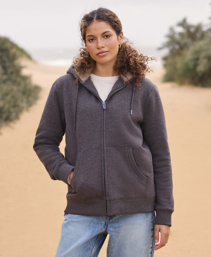 Zuri Womens Sherpa Lined Hoodie - Brown
