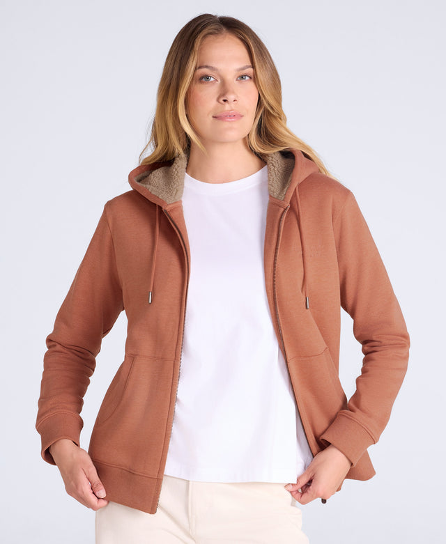 Zuri Womens Sherpa Lined Hoodie - Rust
