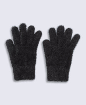Womens Fluffy Unlined Gloves - Black