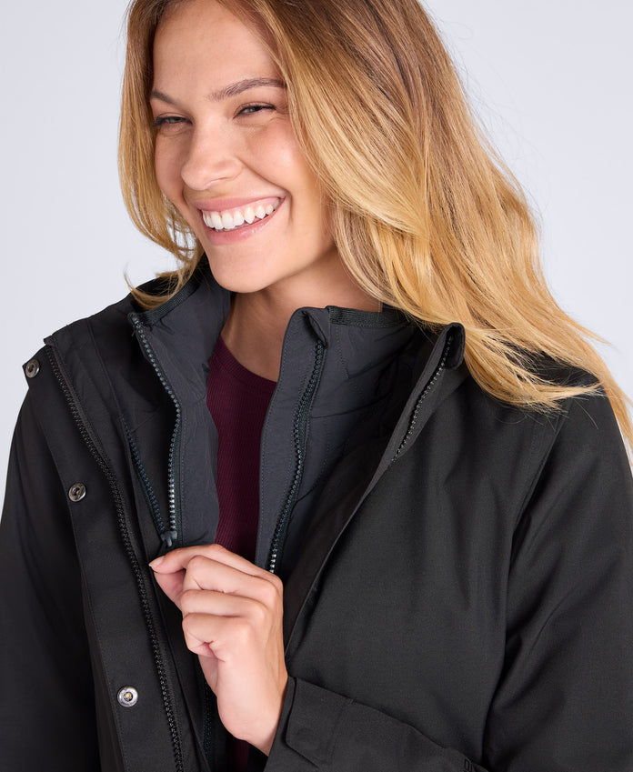 Luna Women’s 3-in-1 Long Waterproof Jacket - Black