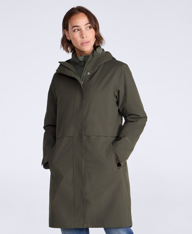 Luna Womens 3 in 1 Long Waterproof Jacket - Khaki