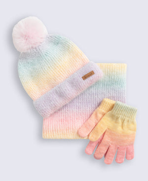 Animal Kids Rainbow Lined Hat Snood Glove Set - Pink