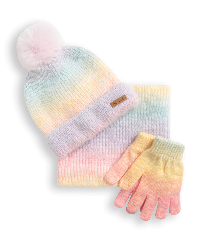 Animal Kids Rainbow Lined Hat Snood Glove Set - Pink