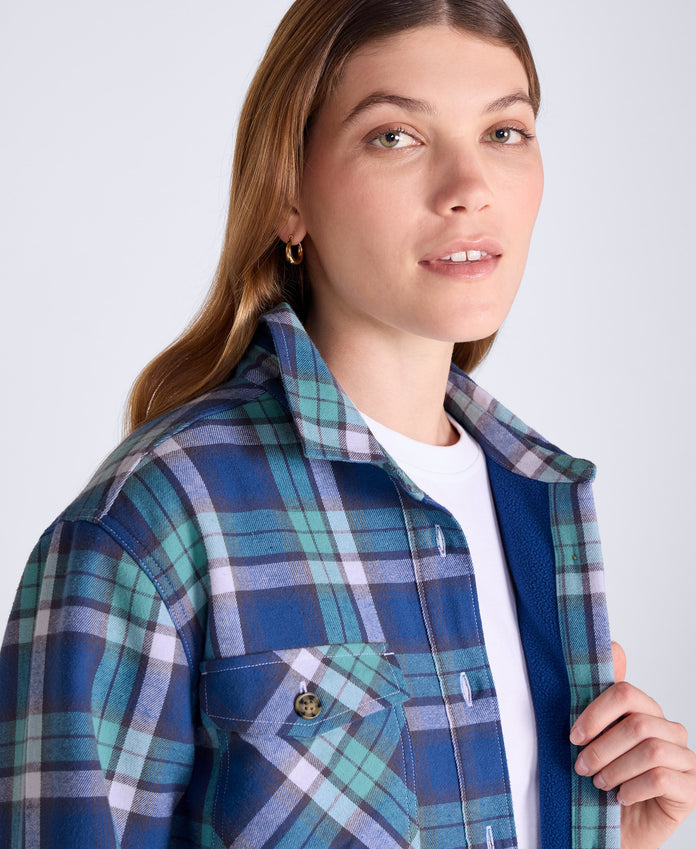 Seth Womens Fleece Bonded Shacket - Blue