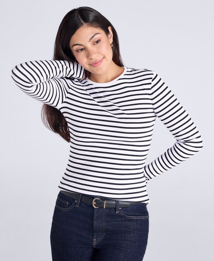 Evo Stripe Rib Womens Crew Long Sleeve Top - Jet Black