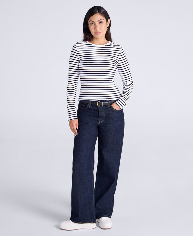 Evo Stripe Rib Womens Crew Long Sleeve Top - Jet Black