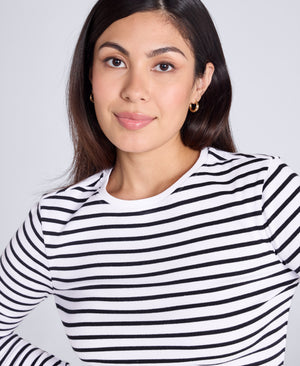 Evo Stripe Rib Womens Crew Long Sleeve Top - Jet Black