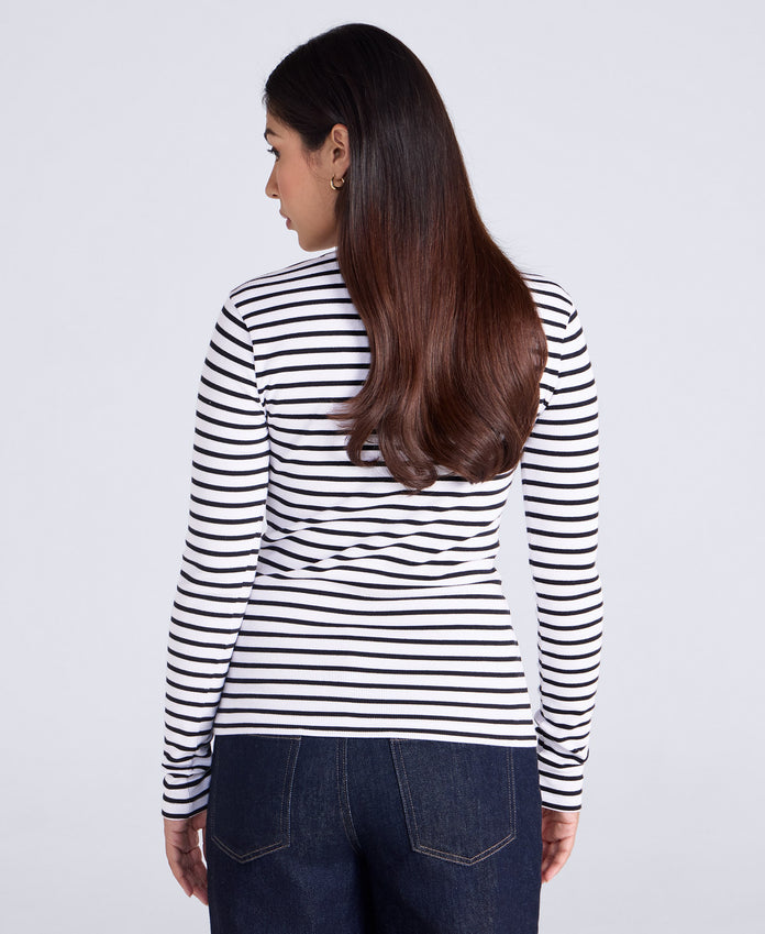 Evo Stripe Rib Womens Crew Long Sleeve Top - Jet Black