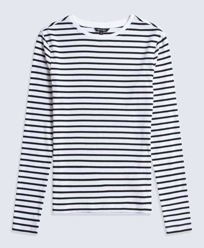 Evo Stripe Rib Womens Crew Long Sleeve Top - Jet Black