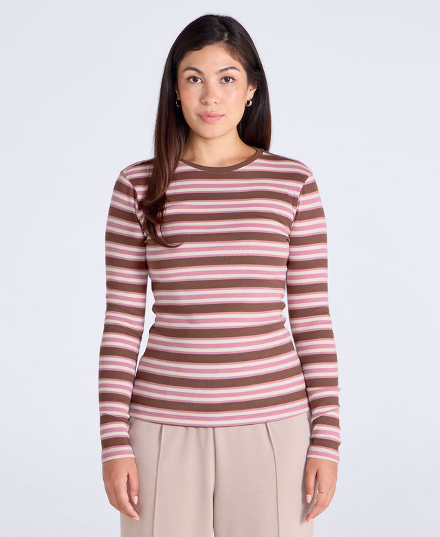 Evo Stripe Rib Womens Crew Long Sleeve Top - Mixed