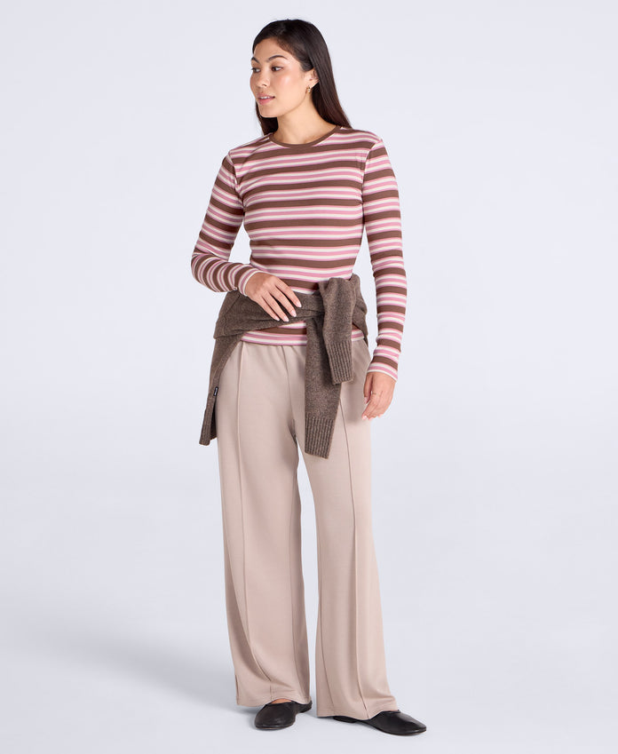 Evo Stripe Rib Womens Crew Long Sleeve Top - Mixed