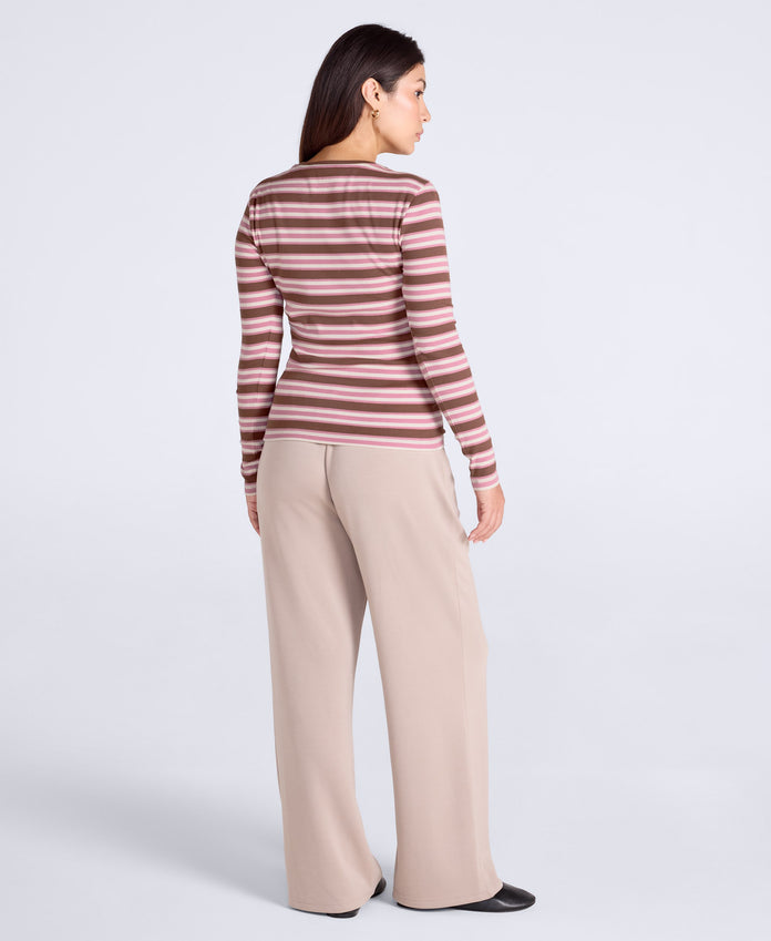 Evo Stripe Rib Womens Crew Long Sleeve Top - Mixed