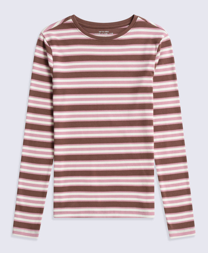 Evo Stripe Rib Womens Crew Long Sleeve Top - Mixed