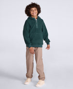 Etta Kids Half Zip Borg Hoodie - Dark Green