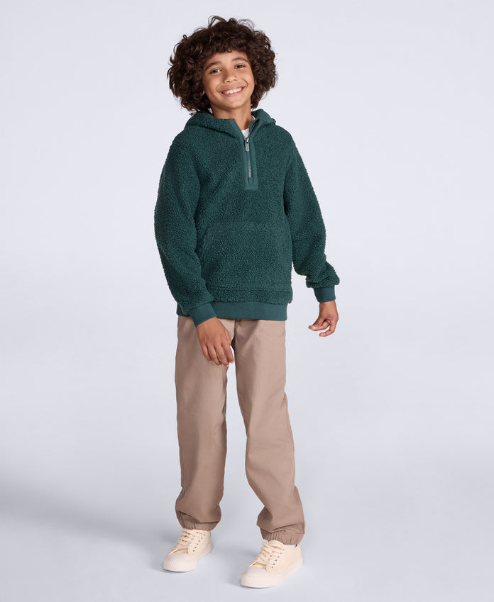 Etta Kids Half Zip Borg Hoodie - Dark Green