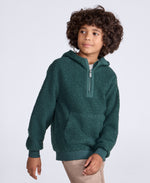 Etta Kids Half Zip Borg Hoodie - Dark Green