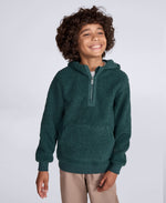 Etta Kids Half Zip Borg Hoodie - Dark Green