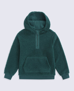 Etta Kids Half Zip Borg Hoodie - Dark Green