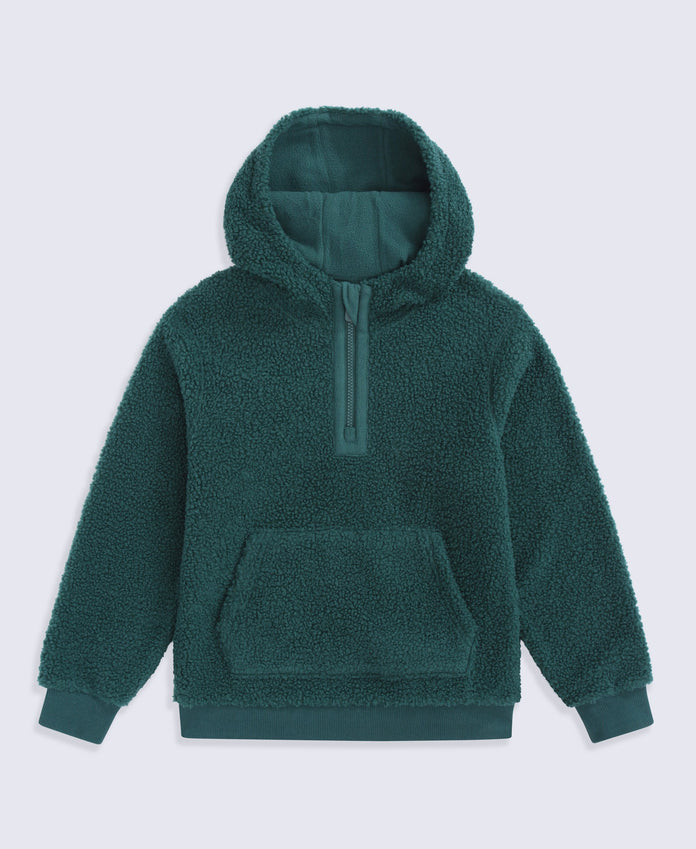 Animal Etta Kids Half Zip Borg Hoodie - Dark Green